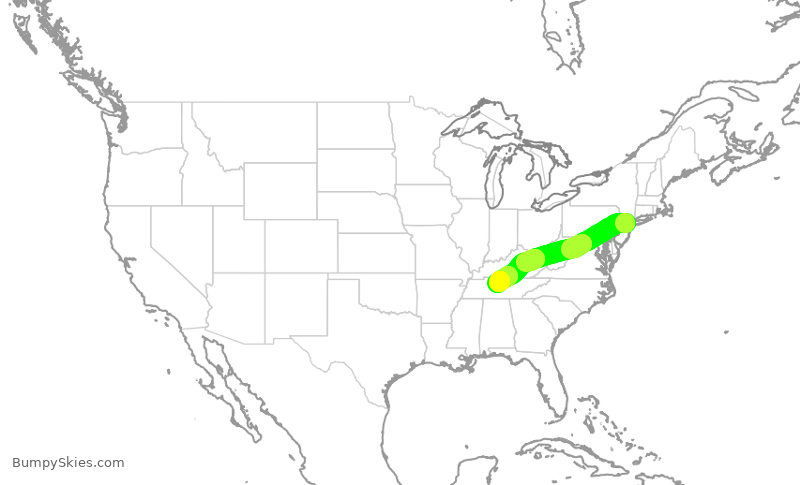 Turbulence forecast map for UAL1428, EWR to BNA