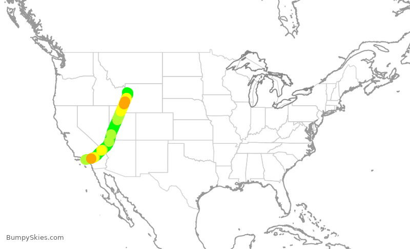 Turbulence forecast map for UAL1431, JAC to LAX