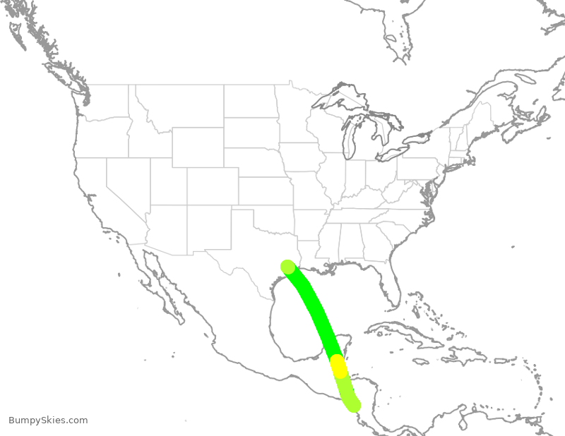Turbulence forecast map for UAL1432, IAH to NMG
