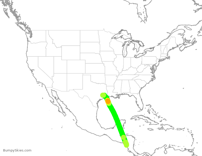 Turbulence forecast map for UAL1433, MGA to IAH