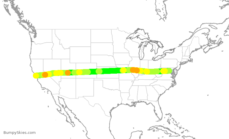 Turbulence forecast map for UAL1434, IAD to SFO