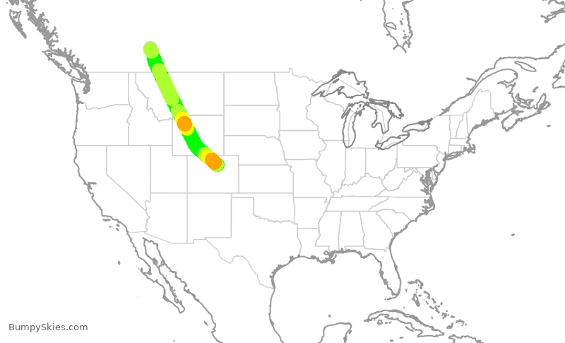 Turbulence forecast map for UAL1435, YYC to DEN