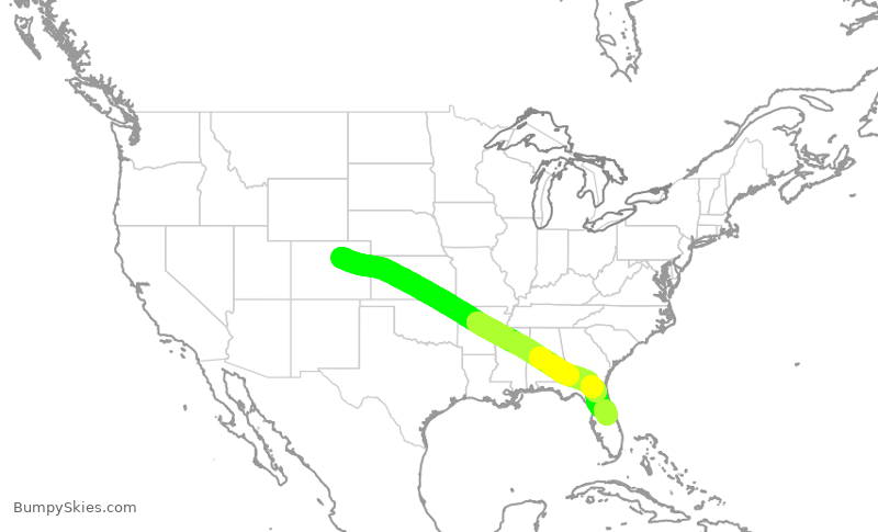 Turbulence forecast map for UAL1437, DEN to MCO