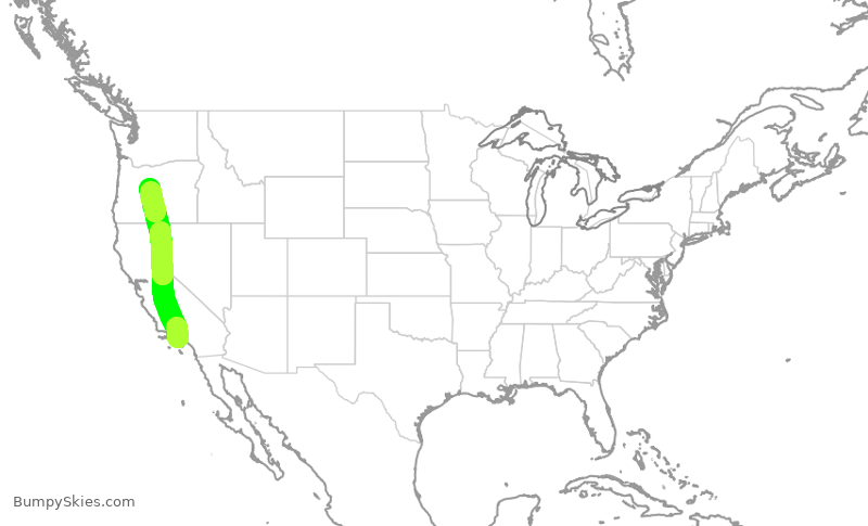 Turbulence forecast map for UAL1437, LAX to RDM