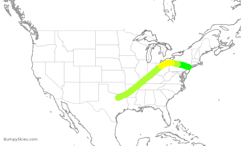Turbulence forecast map for UAL1439, DFW to EWR