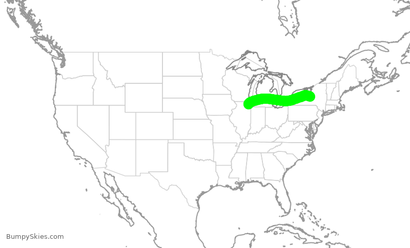 Turbulence forecast map for UAL1440, SYR to ORD