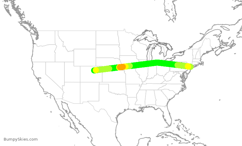 Turbulence forecast map for UAL1442, DEN to LGA