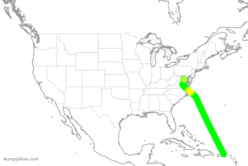 Turbulence forecast map for UAL1445, STT to IAD