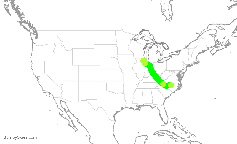 Turbulence forecast map for UAL1448, RDU to ORD