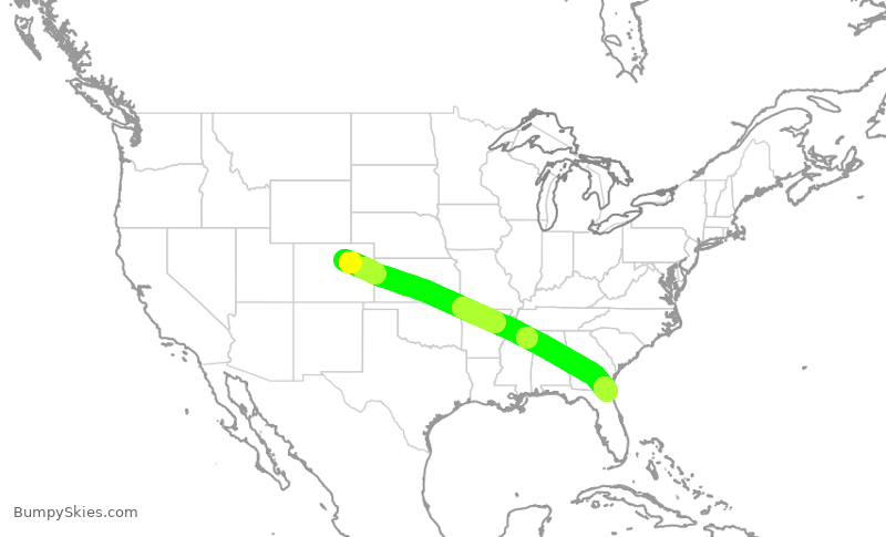 Turbulence forecast map for UAL1451, DEN to JAX