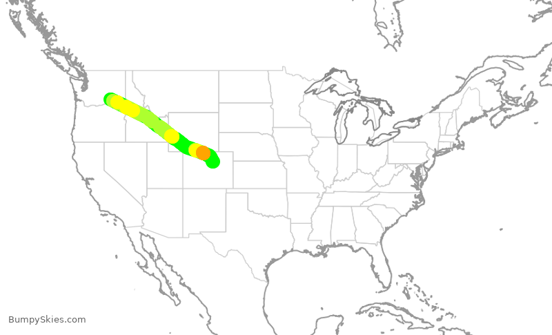 Turbulence forecast map for UAL1451, PSC to DEN