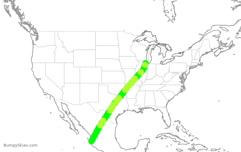 Turbulence forecast map for UAL1452, ORD to MPR