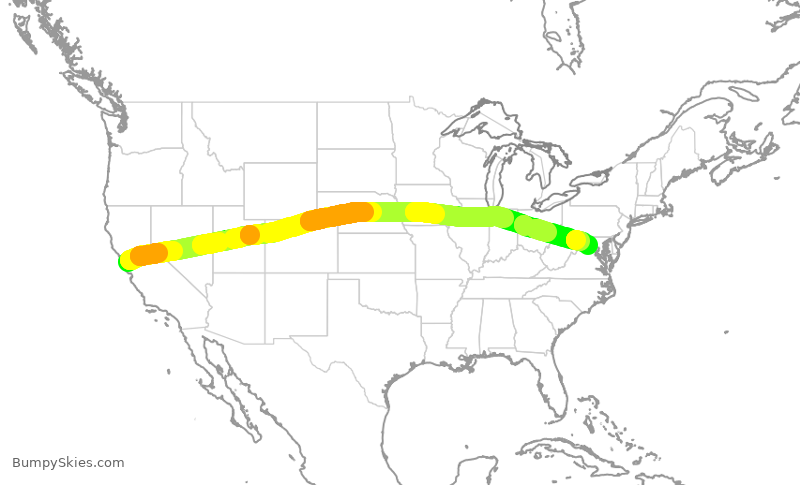Turbulence forecast map for UAL1453, SFO to IAD
