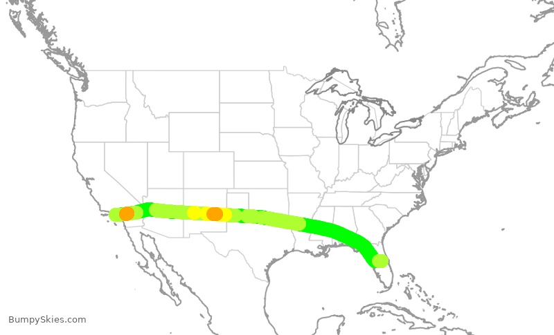 Turbulence forecast map for UAL1458, MCO to LAX