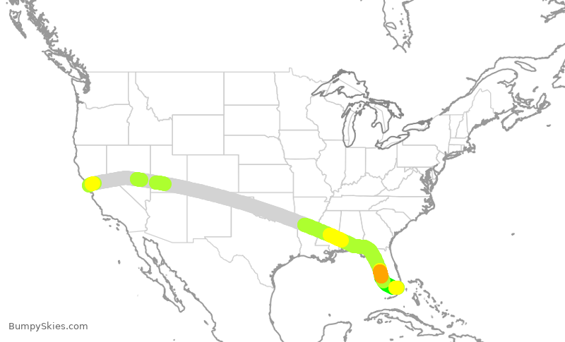 Turbulence forecast map for UAL1458, SFO to MIA
