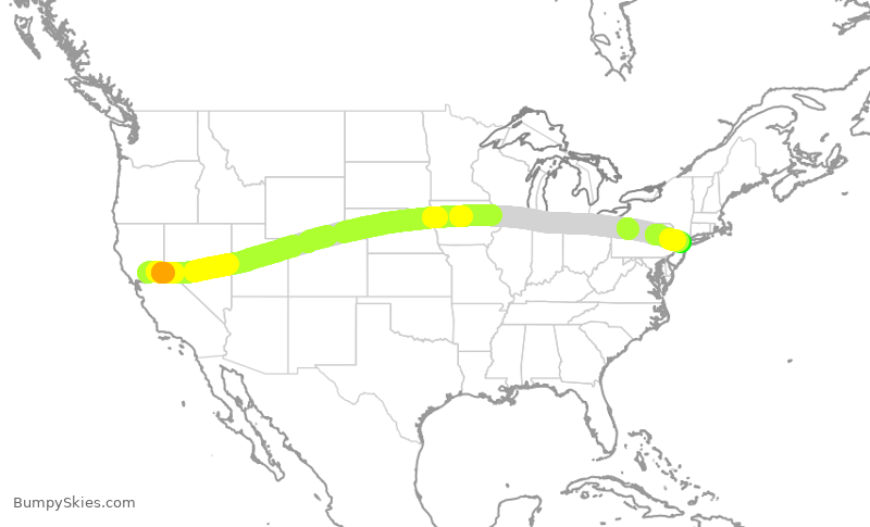 Turbulence forecast map for UAL1458, SMF to EWR