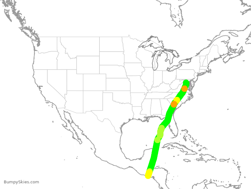 Turbulence forecast map for UAL1458, SAL to IAD