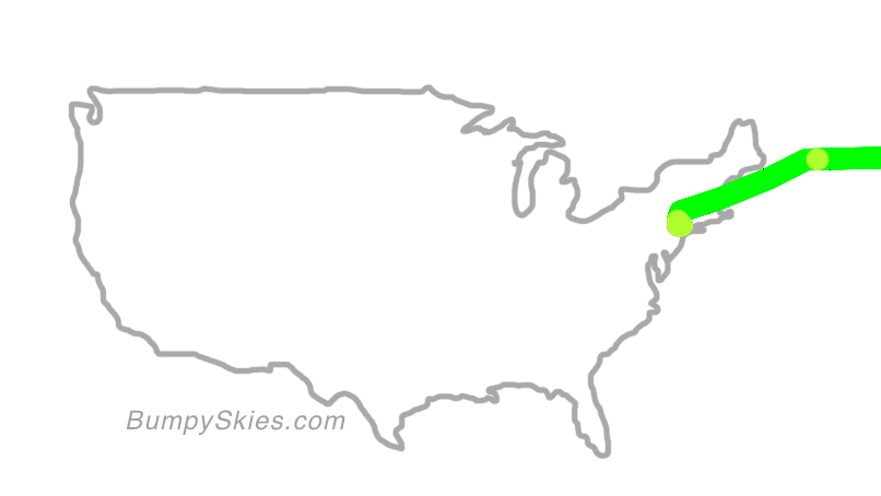 Map of continental US with illustrated flight path and turbulence forecast (described in text below)