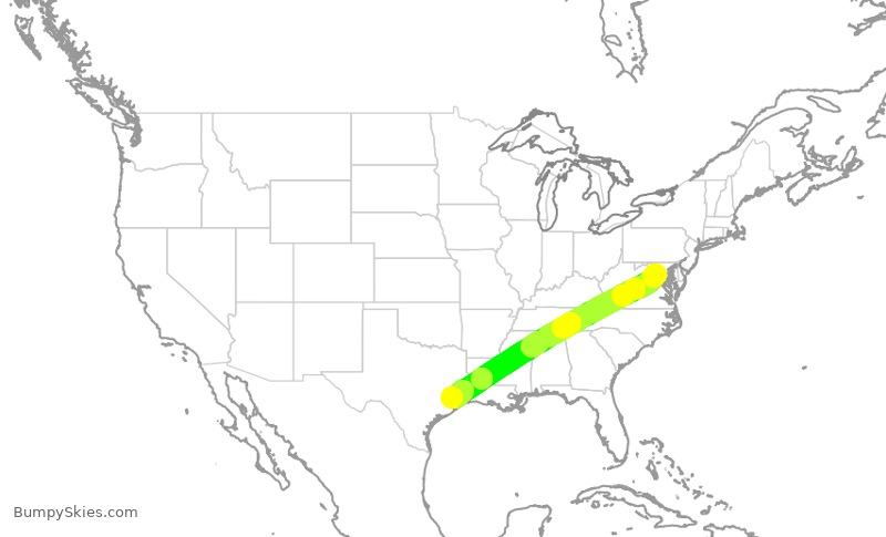 Turbulence forecast map for UAL1463, IAD to IAH