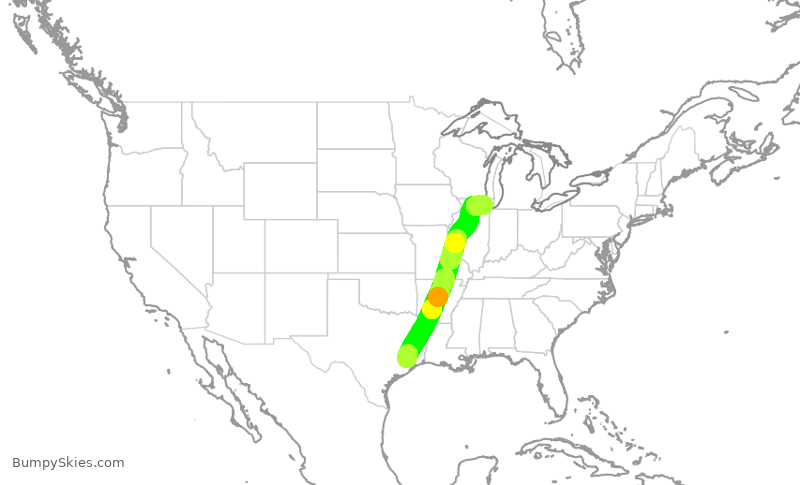 Turbulence forecast map for UAL1464, IAH to ORD