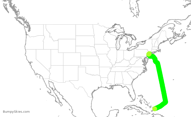 Turbulence forecast map for UAL1464, BPV to EWR