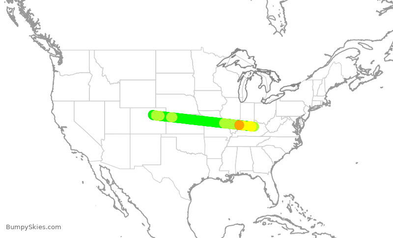 Turbulence forecast map for UAL1470, DEN to LEX