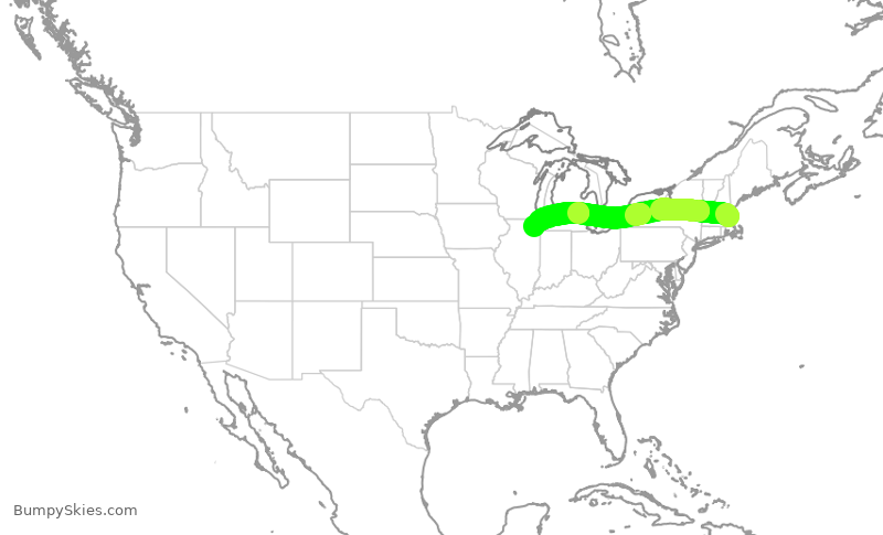 Turbulence forecast map for UAL1475, BOS to ORD