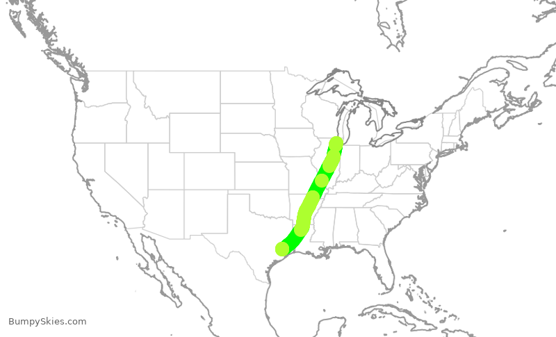 Turbulence forecast map for UAL1475, ORD to IAH