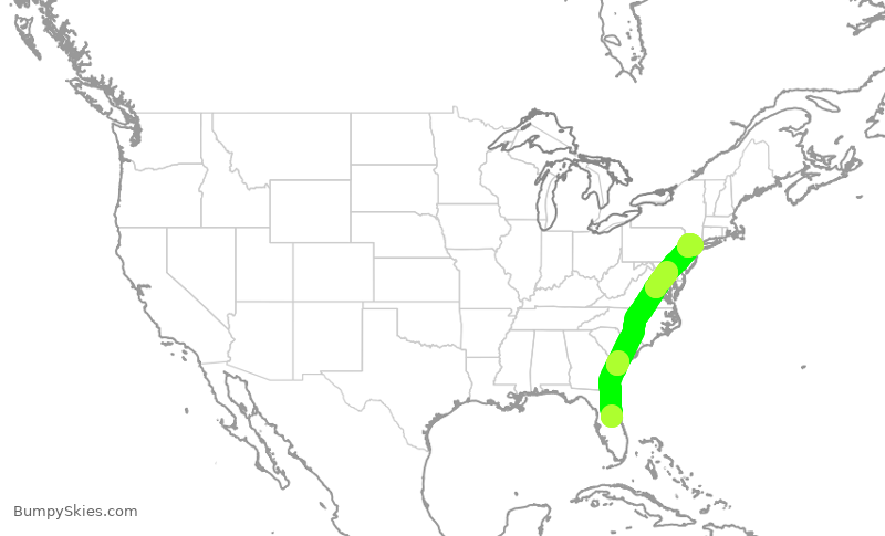 Turbulence forecast map for UAL1476, MCO to EWR