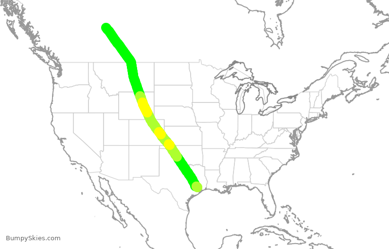 Turbulence forecast map for UAL1478, YEG to IAH
