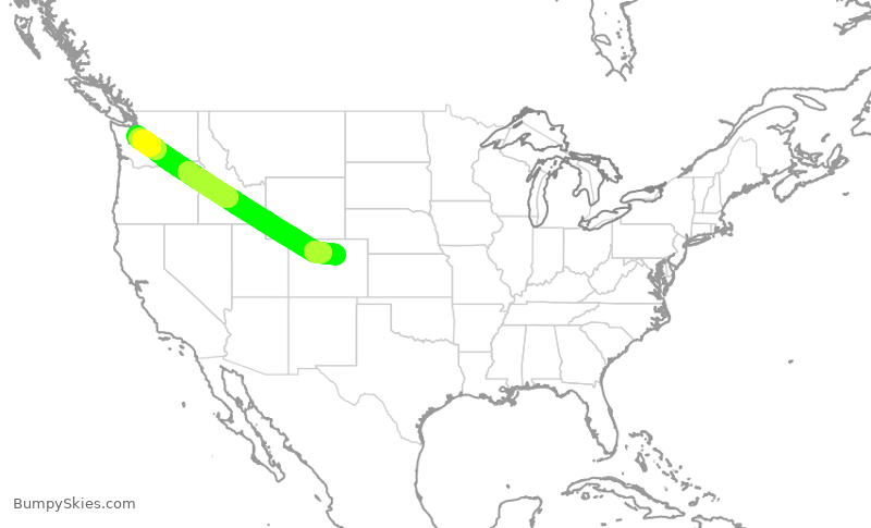 Turbulence forecast map for UAL1482, DEN to SEA