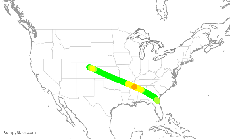 Turbulence forecast map for UAL1485, DEN to JAX