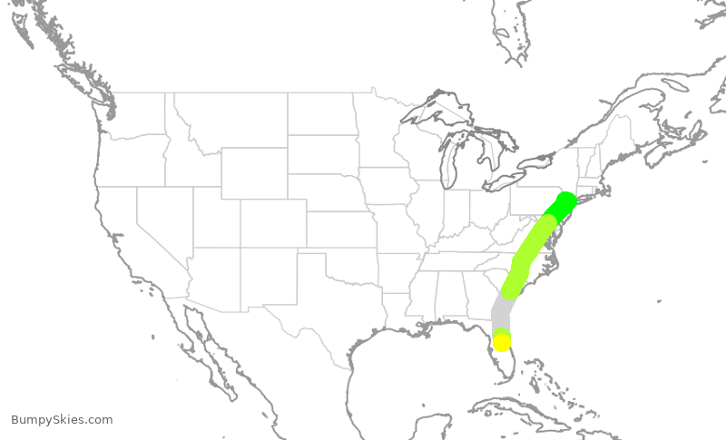 Turbulence forecast map for UAL1488, MCO to EWR