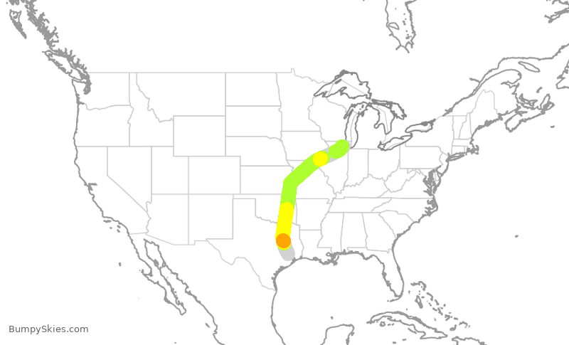 Turbulence forecast map for UAL1493, IAH to ORD