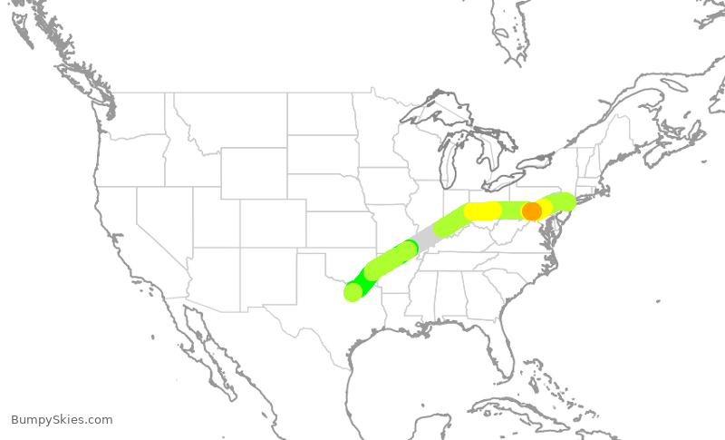 Turbulence forecast map for UAL1494, EWR to DFW