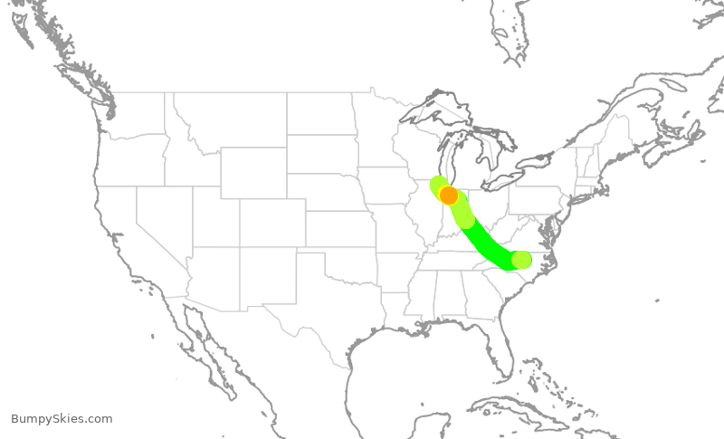 Turbulence forecast map for UAL1495, RDU to ORD