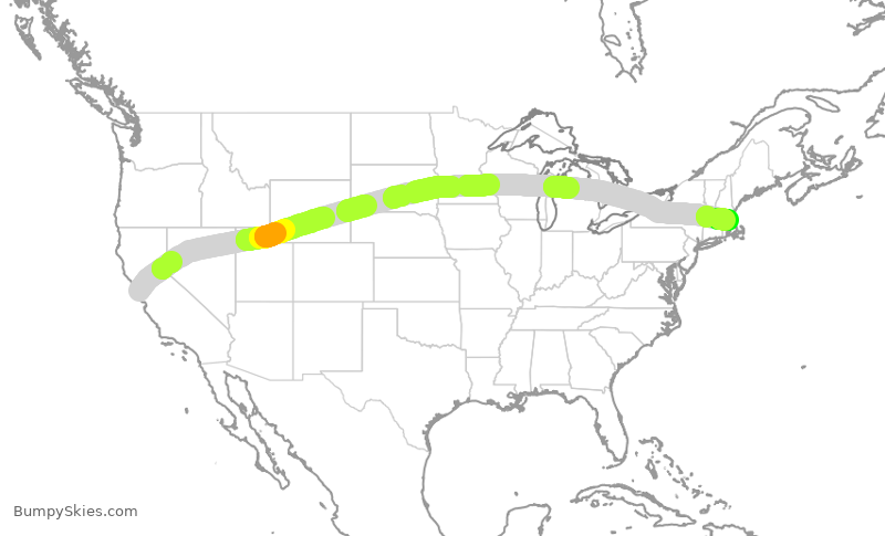 Turbulence forecast map for UAL1496, SFO to BOS