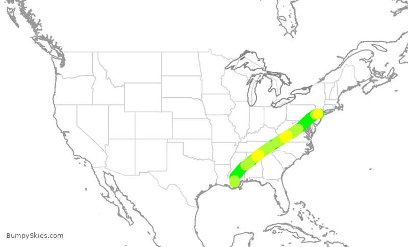 Turbulence forecast map for UAL1498, EWR to MSY