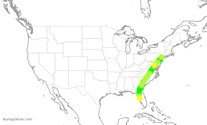 Turbulence forecast map for UAL1501, TPA to EWR