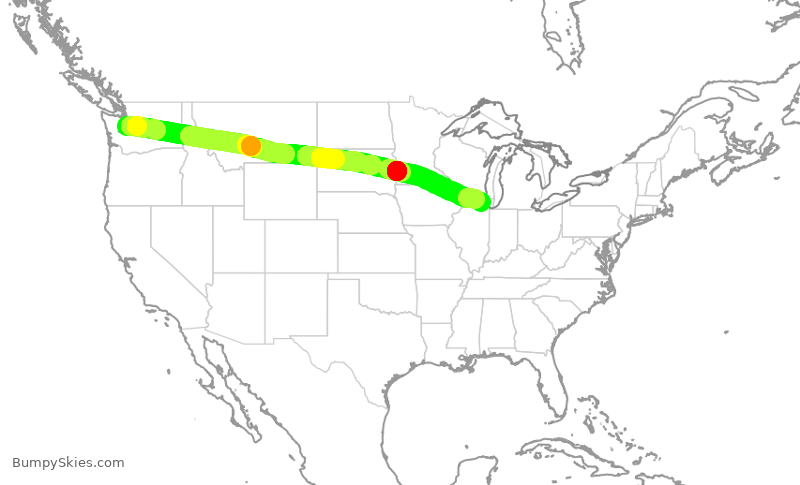 Turbulence forecast map for UAL1503, SEA to ORD