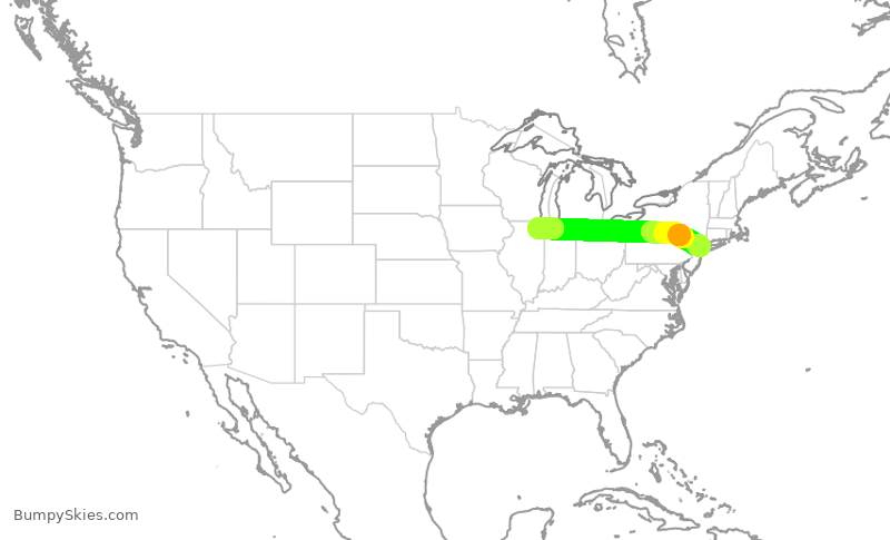 Turbulence forecast map for UAL1504, LGA to ORD