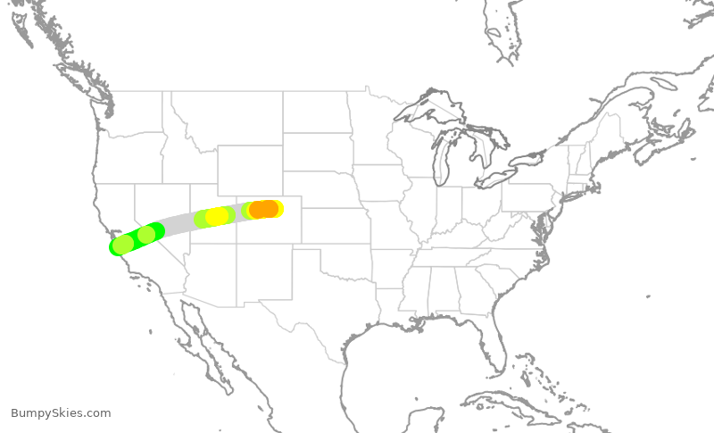 Turbulence forecast map for UAL1507, DEN to MRY