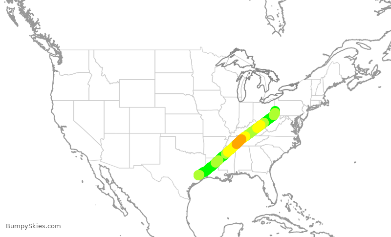 Turbulence forecast map for UAL1507, PIT to IAH