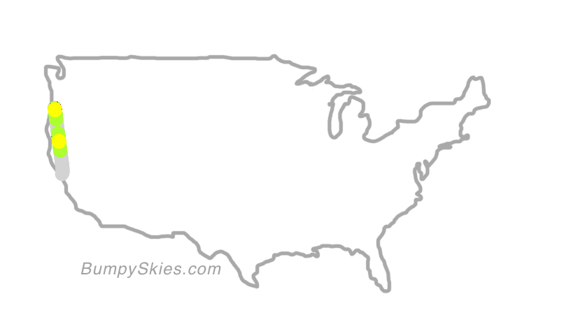 Map of continental US with illustrated flight path and turbulence forecast (described in text below)