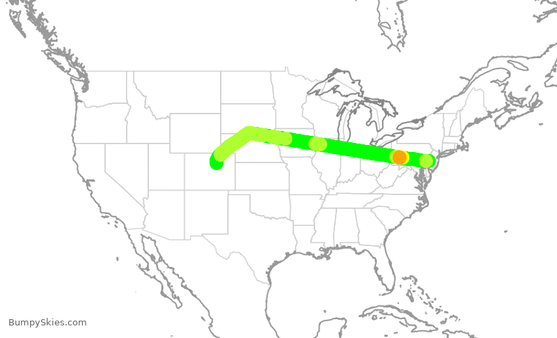 Turbulence forecast map for UAL1510, DEN to PHL