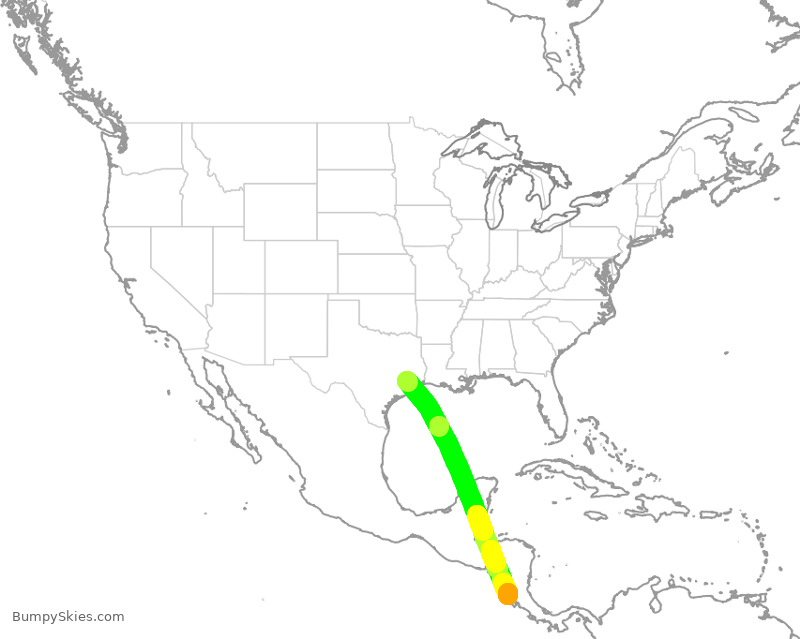 Turbulence forecast map for UAL1512, IAH to RLB