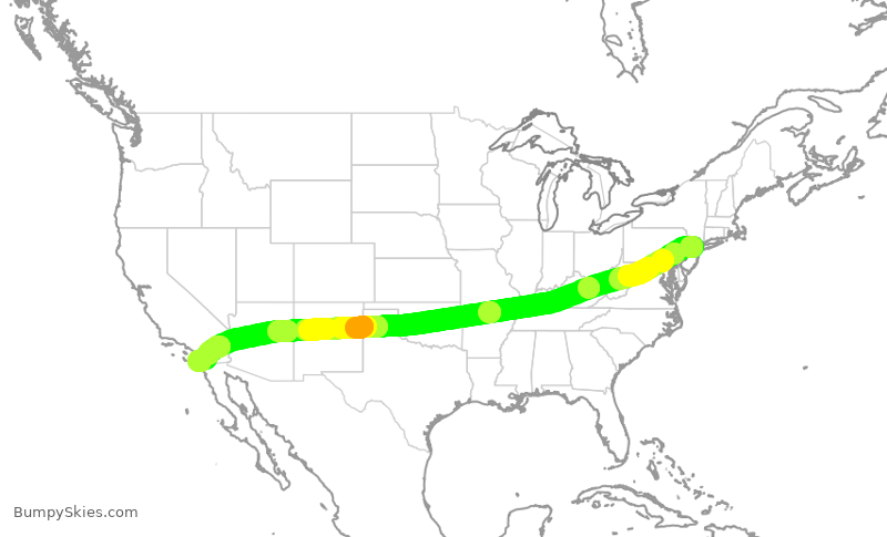 Turbulence forecast map for UAL1513, EWR to SAN