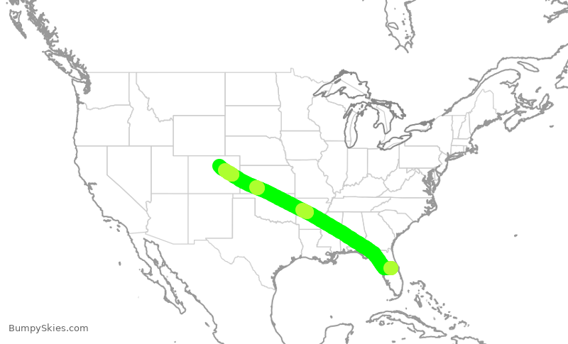 Turbulence forecast map for UAL1520, MCO to DEN