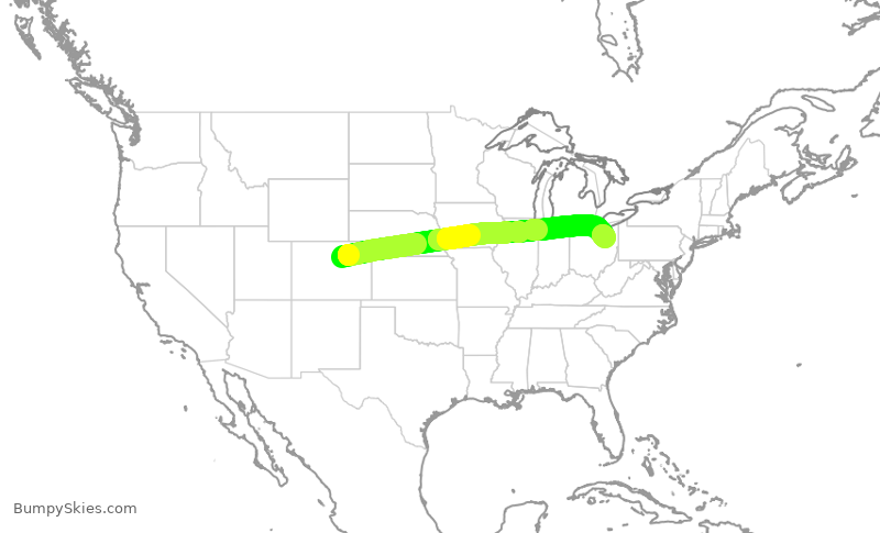 Turbulence forecast map for UAL1521, DEN to CLE