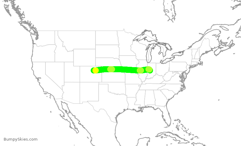 Turbulence forecast map for UAL1522, DEN to IND